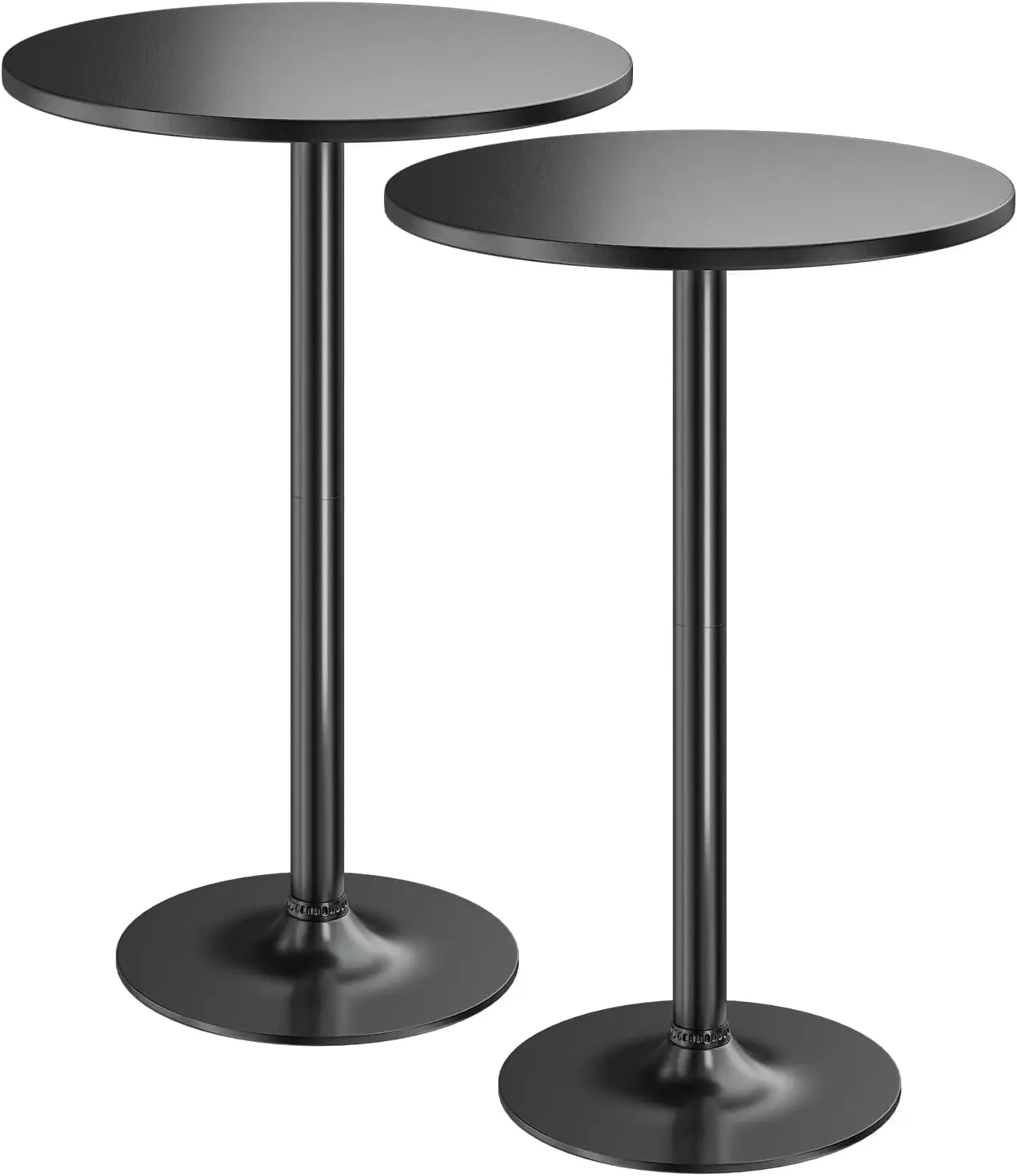 Bistro Pub Table 2 Pack Round Bar Height Cocktail Table Metal Base MDF Top Obsidian Table with Black Leg 23.8-Inch Top 39.5-Inch