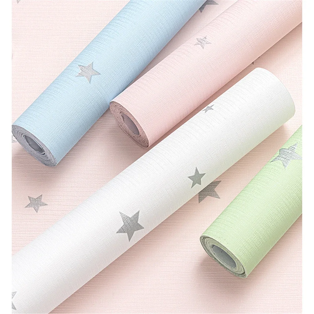 Papel tapiz de estrellas de colores para niños, decoración de dormitorio, autoadhesivo, PVC, muebles, niños, bebé, niño, niña, Mural, estrella de