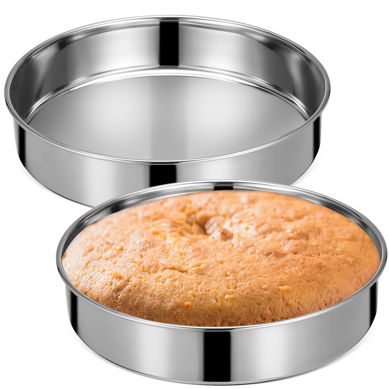 

2Pcs Stainless Steel Round Cake Pan Non-Stick Baking Mold Pie Pan Dinner Plate Multipurpose Kitchen Tools Cake Tins