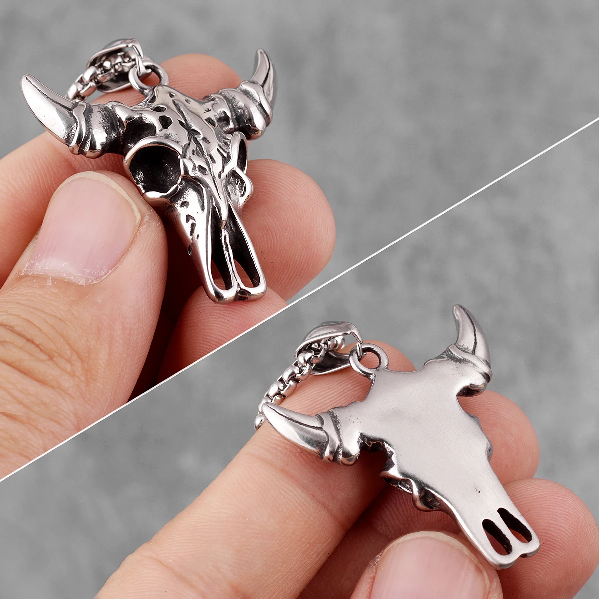 Yak Skull Animal Long Men Necklaces Pendants Chain Punk for Boyfriend Male Stainless Steel Jewelry Creativity Gift Wholesale
