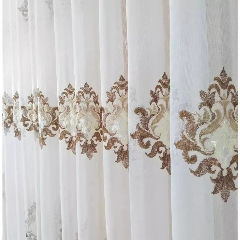 European style embroidery living room and bedroom transparent embroidery gauze White Tulle lace sheer Rideaux Voilage luxury