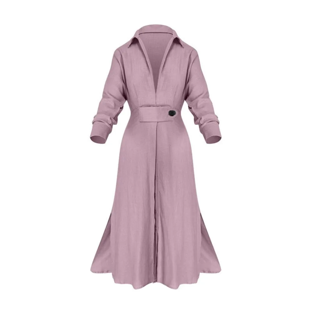 Fashion Dress For Women Luxury Elegant Solid Evening Dresses 2024 Spring New Party Slit Chic A-line Long Sleeve Shirt Dress Robe