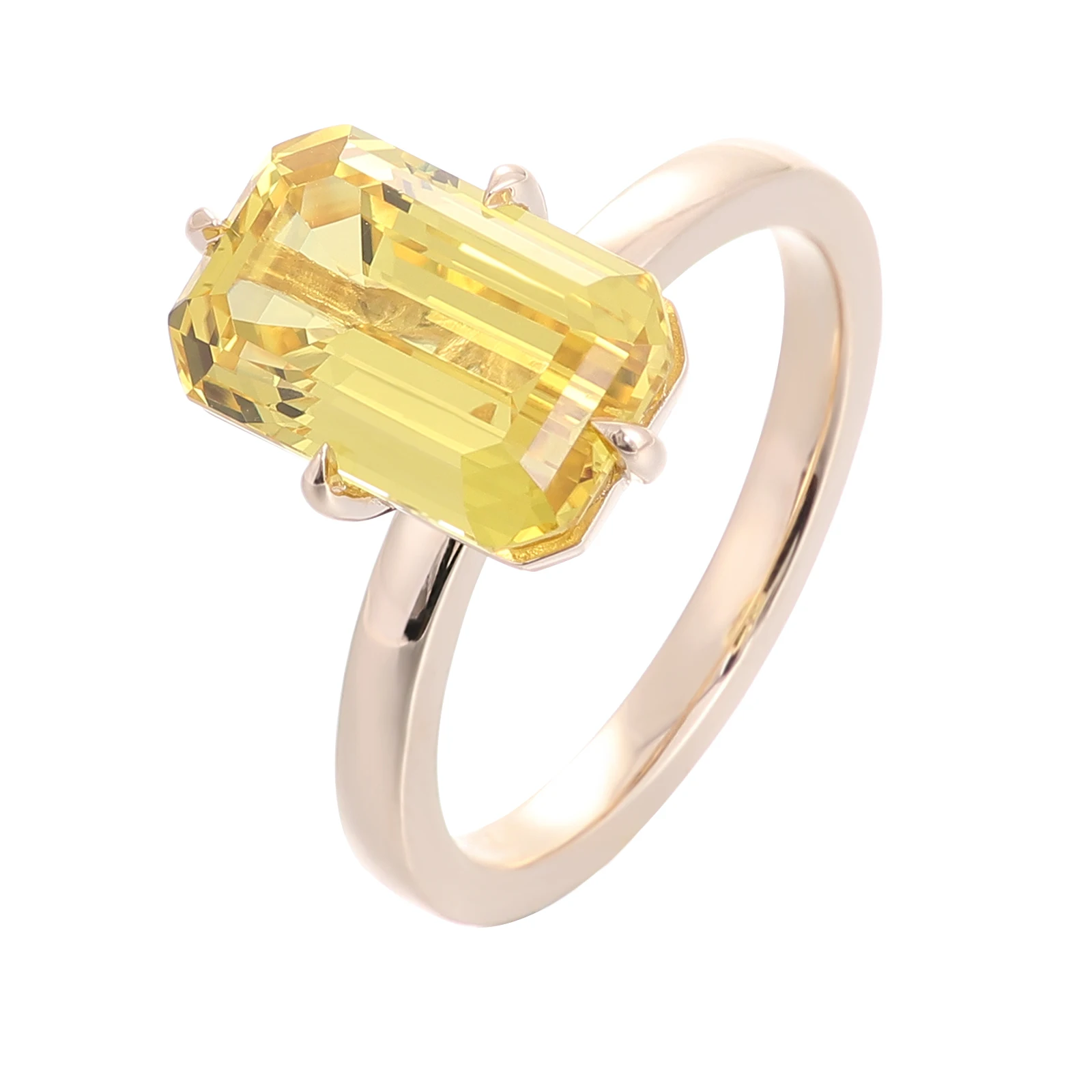 

Provence 10K Solid Gold Solitaire Ring With Emerald Cut Lab Yellow Sapphire For Women Engagement Ring Personal Customize Gift