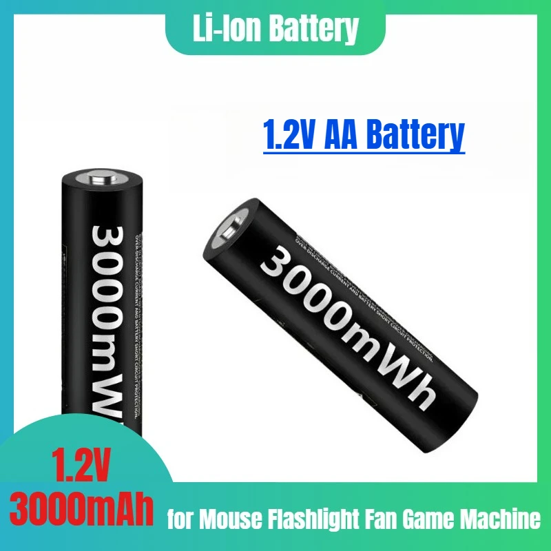 

3000mAh 1.2V AA Battery Rechargeable Li-Ion Battery 3000mWh 2000+ Cycles for Mouse Flashlight Fan Game Machine
