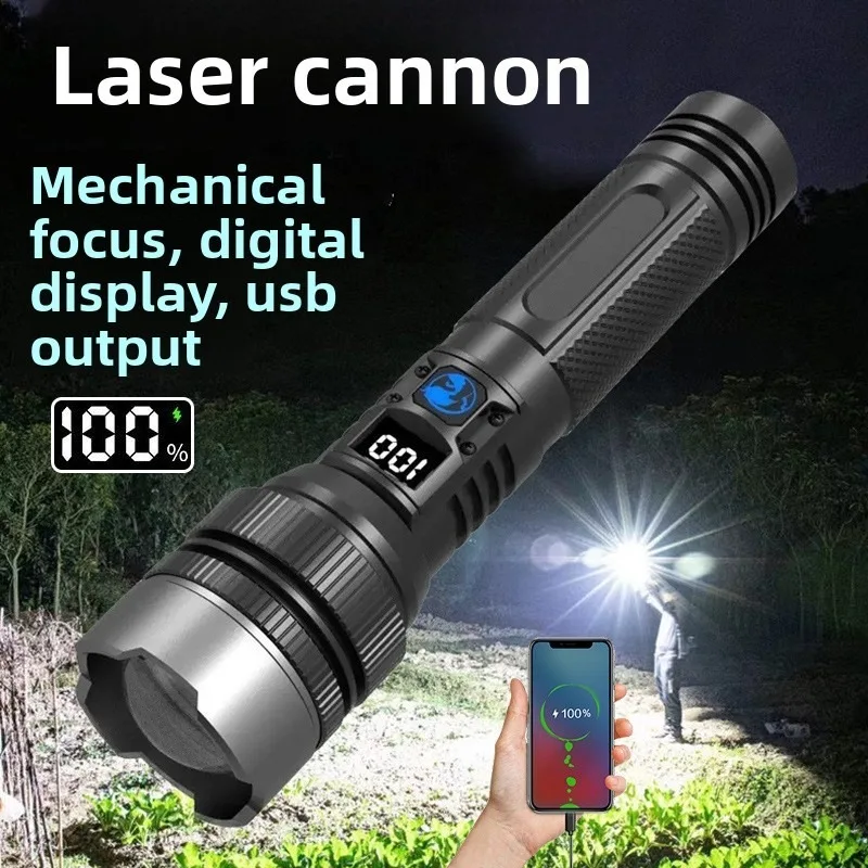 Super Bright Zoomable Power Bank with Digital Display Aluminum Head Heat Dissipation for Outdoor Sports Camping Travel