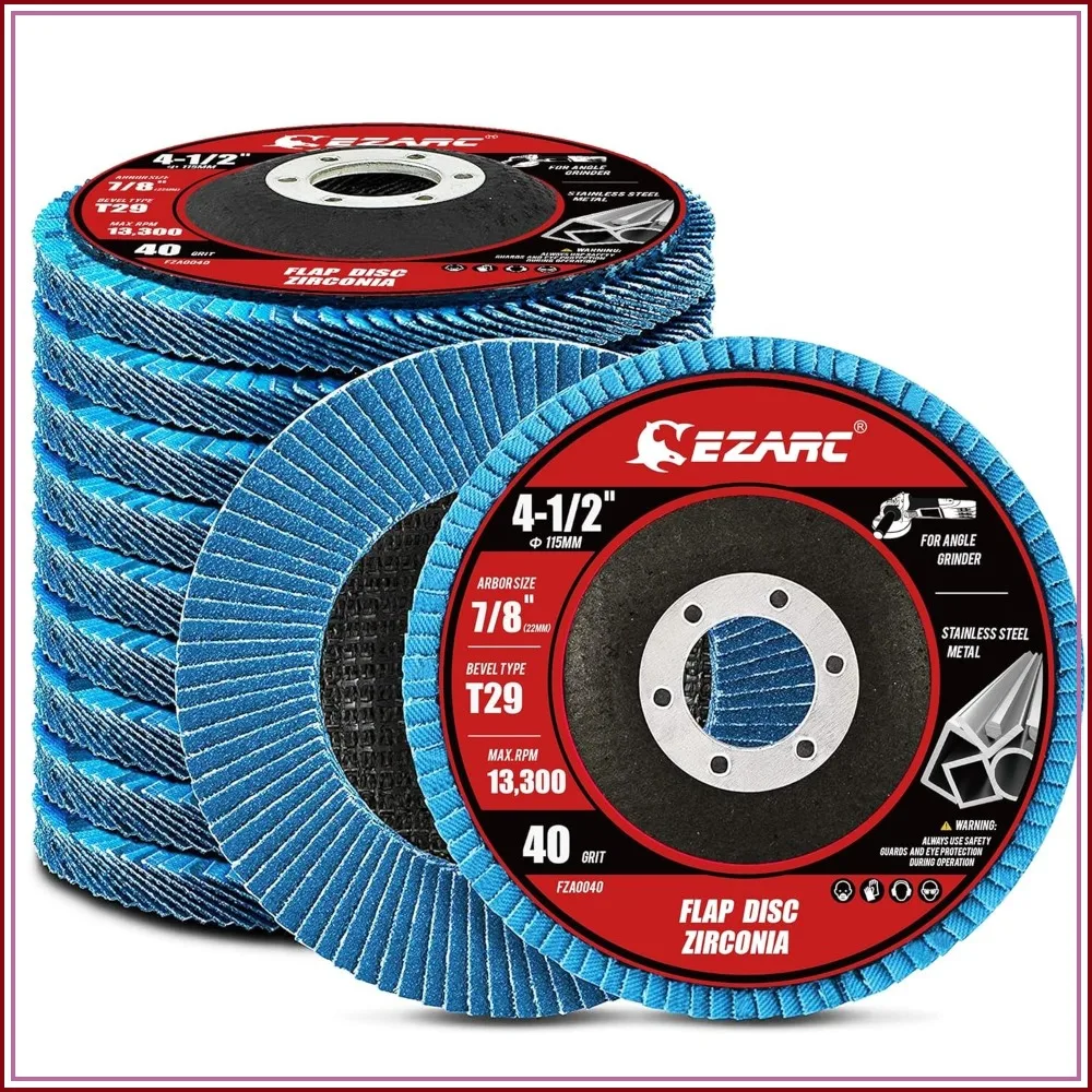 

40 Grit Flap Discs 4.5 x 7/8-Inch, Type 29 Zirconia Grinding Wheel for Stainless Steel & Sheet Metal, 10 Pack