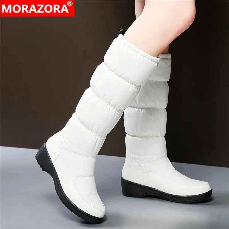 MORAZORA 3 Colors Warm Down women\'s Snow Boots thick fur plush mid calf boots women white black ladies cotton Space boots female