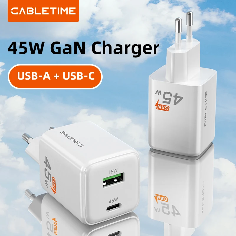 CABLETIME 45W GaN USB Type C Charger PD QC 3.0 Fast Charging PD3.0 Quick Phone Charger For iPhone 16 15 Samsung Xiaomi Charger