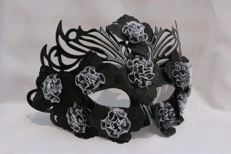 マスク仮面舞踏会プリンセスマスク男性女性フェザーフラワーレースフルホワイトゴールドダストマスク