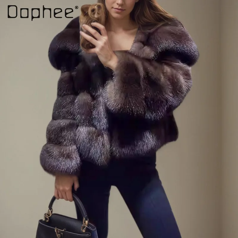 

Зимняя новая модная индивидуальная короткая шуба для женщин, высококачественная утягивающая шуба с большими лацканами из искусственного норки, экологически чистая шуба из искусственного меха