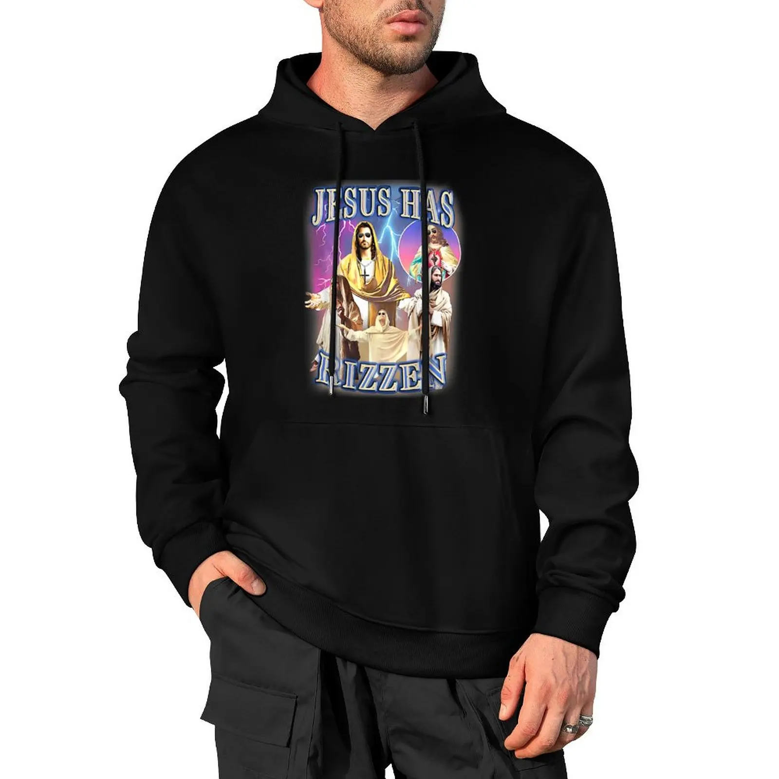 

Jesus Has Rizzen on back - He Is Rizzen Jesus Rizz Pullover Hoodie autumn jacket men aesthetic clothing hoodie graphic