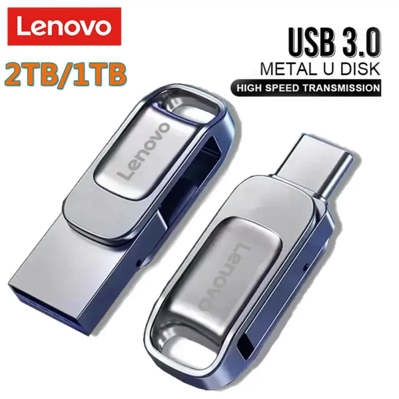 Lenovo แฟลชไดรฟ์ USB แบบ2 in 1สำหรับโทรศัพท์มือถือ64GB TYPE-C หน่วยความจำแบบหมุนได้128GB 256GB 512GB 1TB 2TB