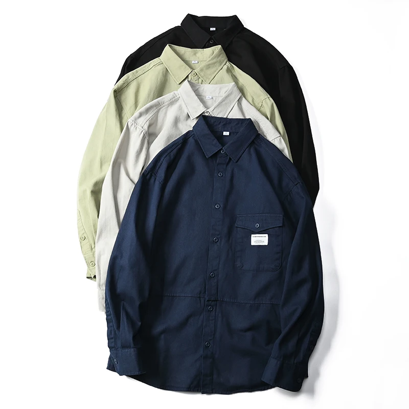 

Рабочая одежда из чистого хлопка Long Sve irt, мужская повседневная универсальная весенне-осенняя куртка-стойка, молодежная (2) ket Detail