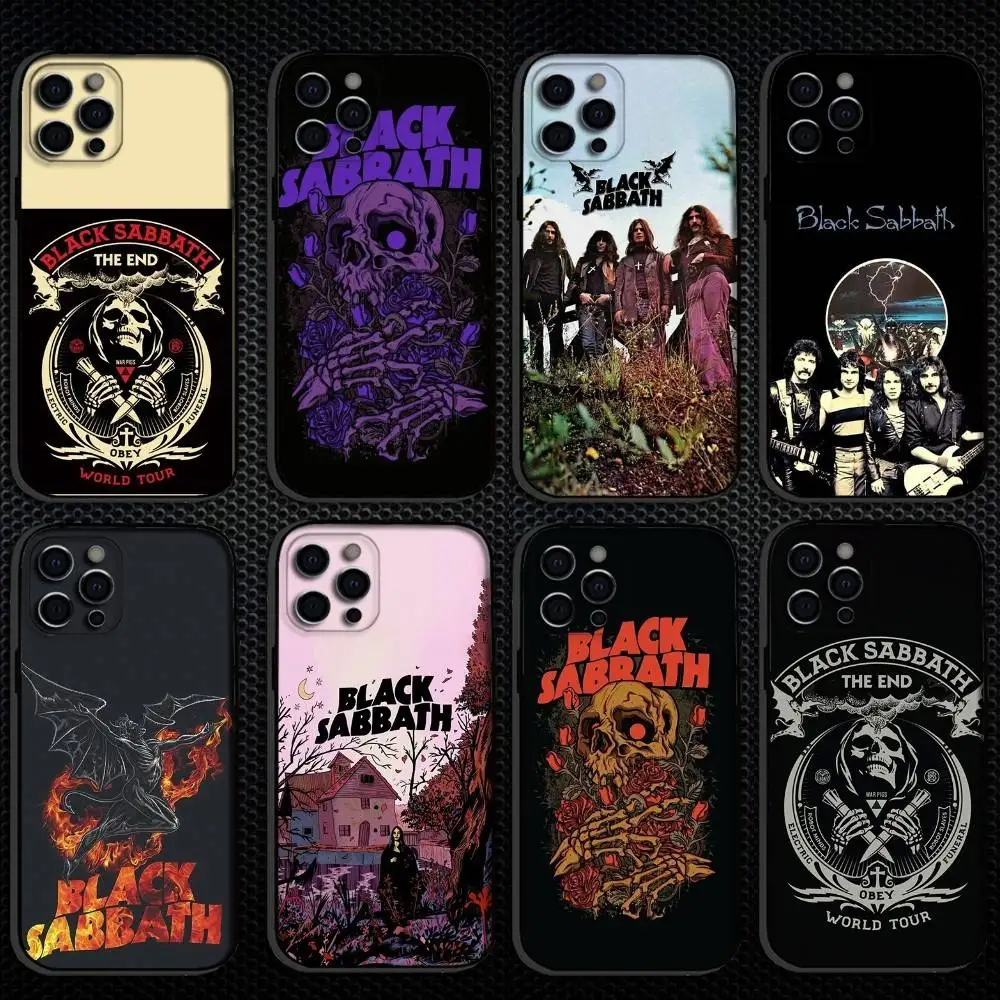 

B-Black S-Sabbath Band Phone Case For iPhone 16,15,14,13,12,11 Plus,Pro Max, Soft Silicone Black Cover