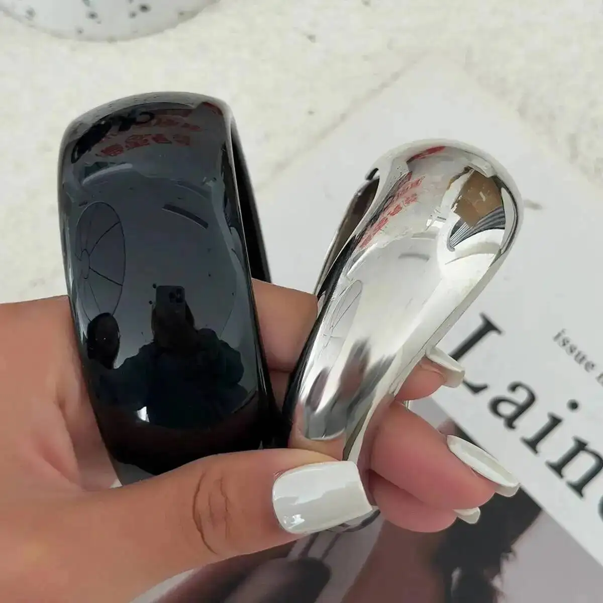 

Lacteo Exaggerated Punk Irregular Resin Chunky Bangles for Women Creative Vintage Geometric Metal Bracelet Steampunk Jewelry New