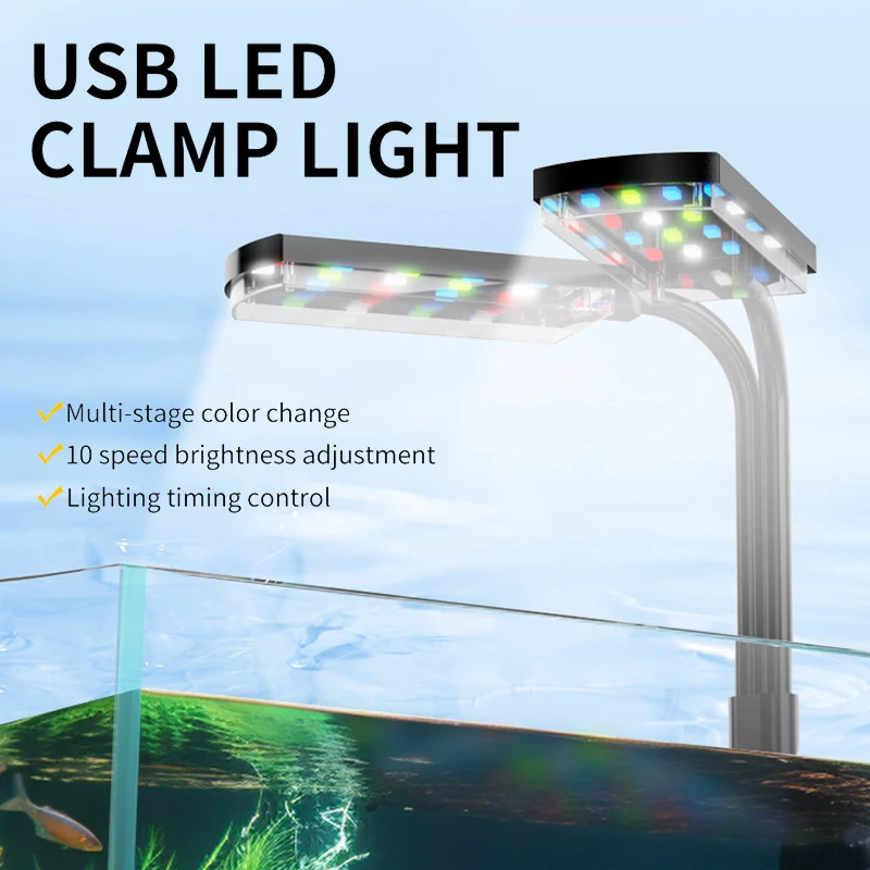 

1pcs Mini Fish Tank Dual Head Clip Light USB Adjustable LED Water Grass Light Aquarium Lighting Lamp High Brightness Algae Lamp