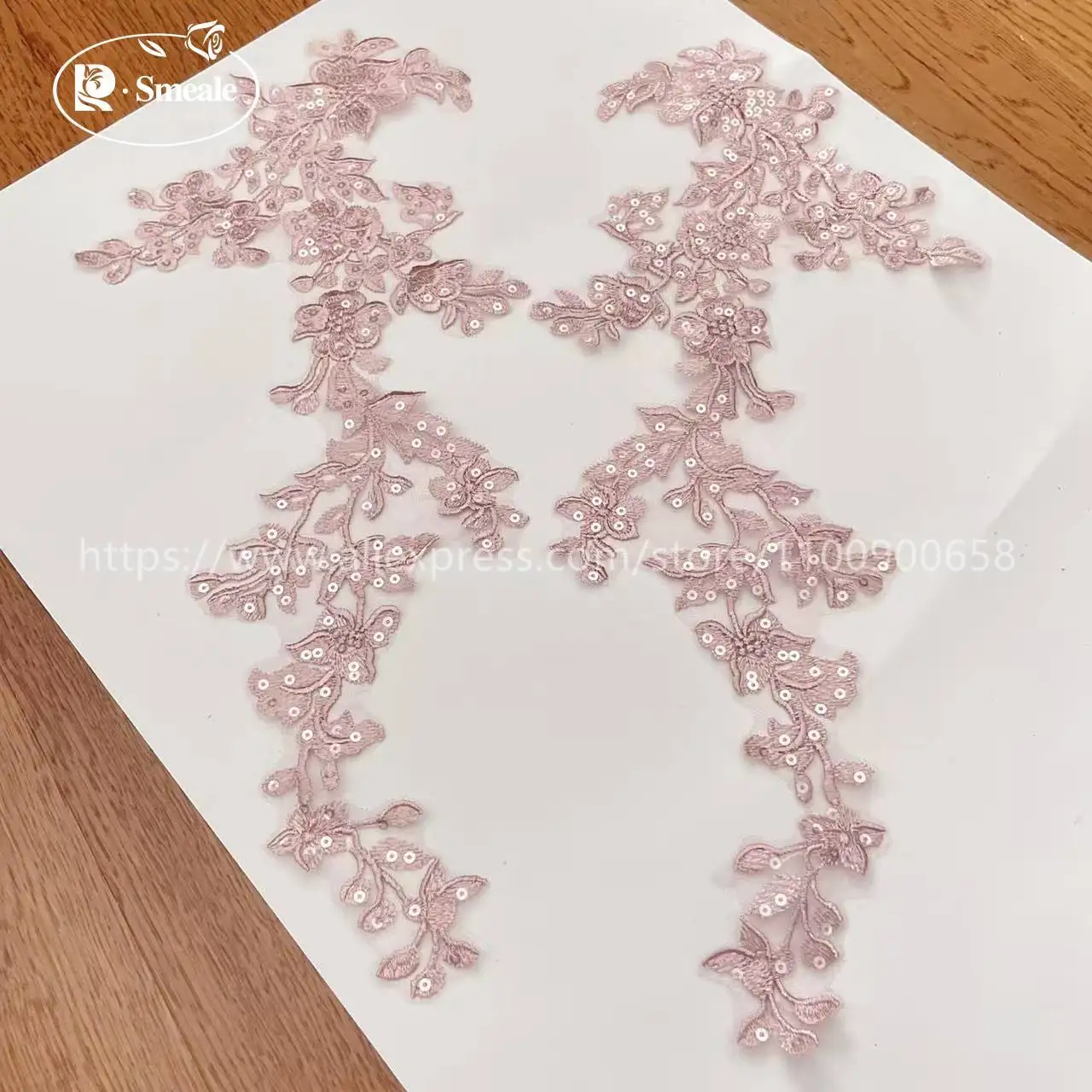 10 Stück = 5 Paare. 42*19 cm große, glänzende Pailletten-Spiegelblumen. Hochzeitskleid, Hochzeitsschuhe, Kopfschmuck, DIY-Nähzubehör. – Detail 6