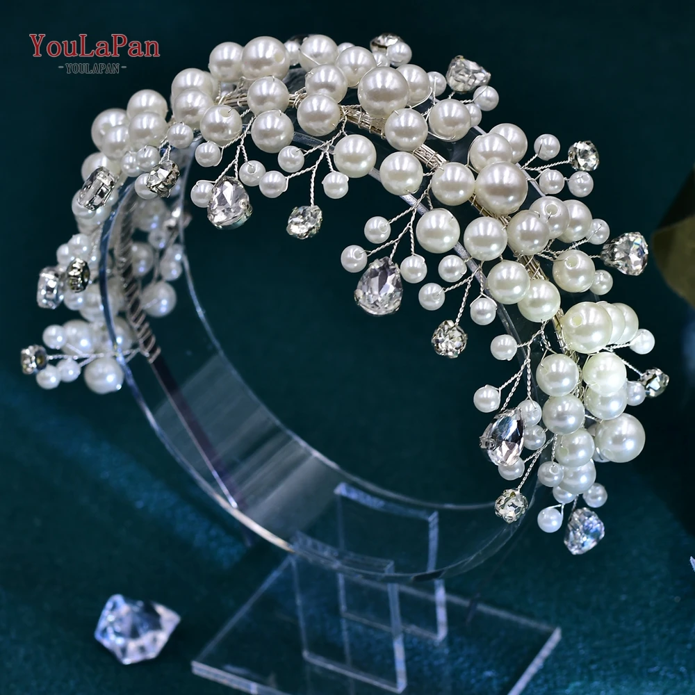 YouLaPan Fashion White Color Faux Pearl Hair Hoop for Party Handmade Wedding Crystal Headband Hair Accessories Bride Tiara HP643