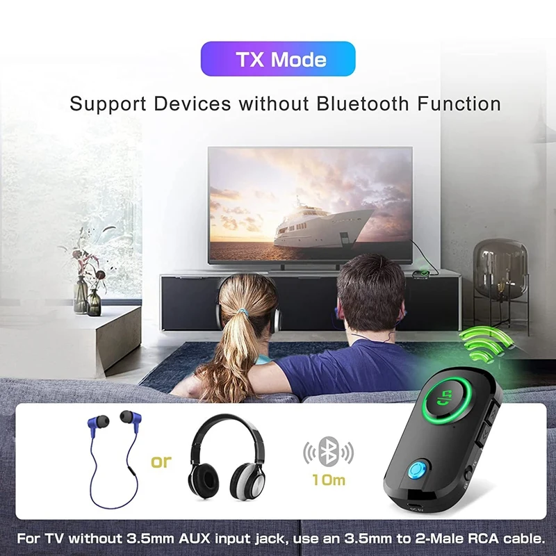 Receptor transmissor bluetooth com microfone, adaptador de áudio aux sem fio bluetooth 5.0 3.5mm baixa latência