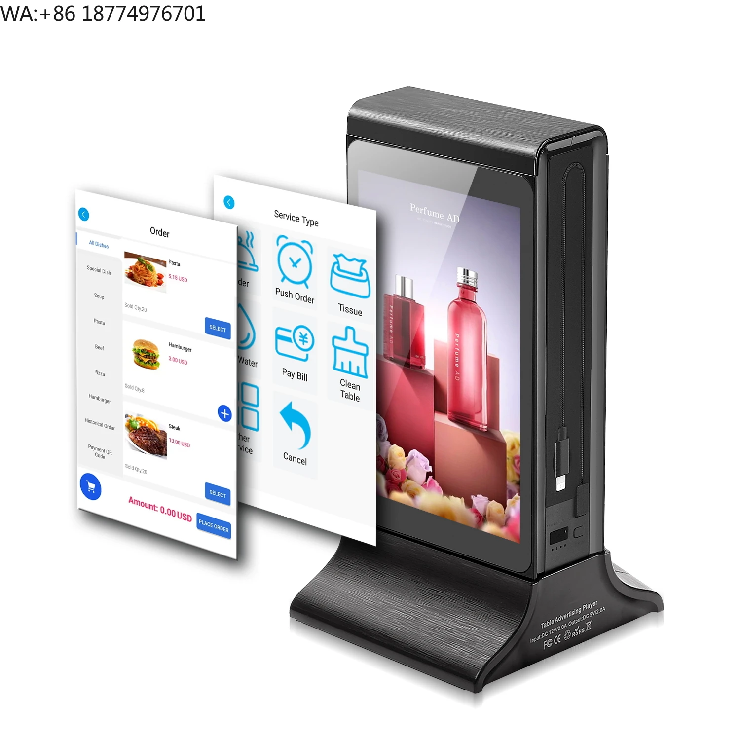 7-inch LCD Advertising Player with Touch Screen for Restaurants & Cafes