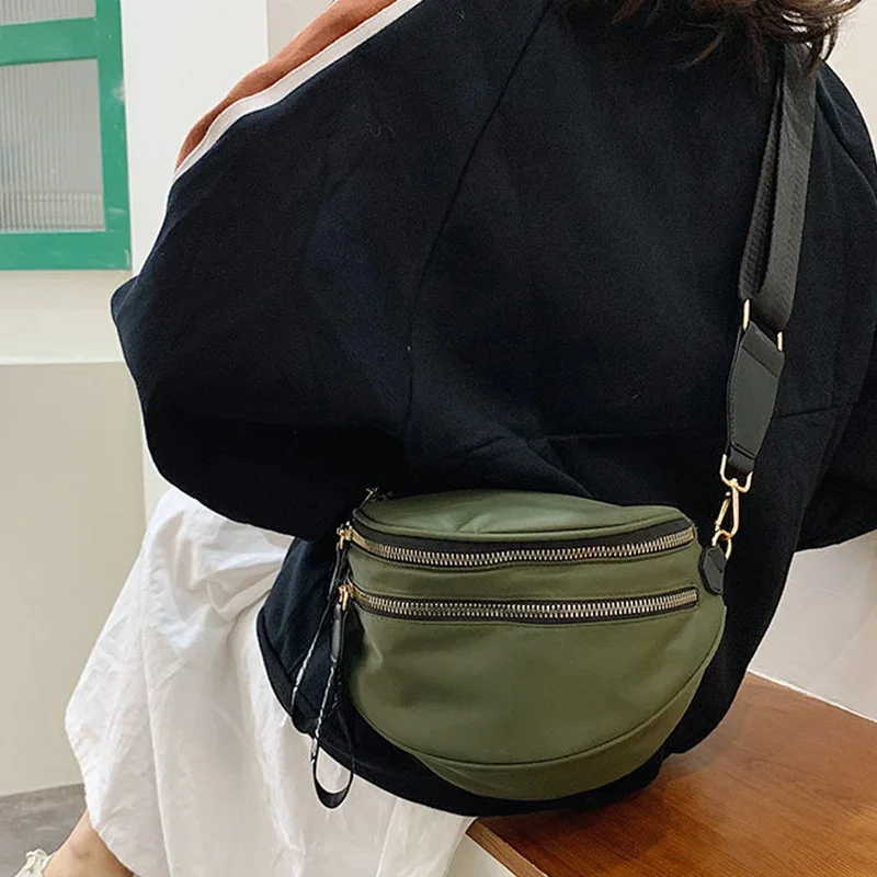 

Trendy Nylon Saddle Shoulder Bag Women Waterproof Crossbody Bag Double-zipper Chest Bag Fashion Lady Messenger Handbag Pouch Sac