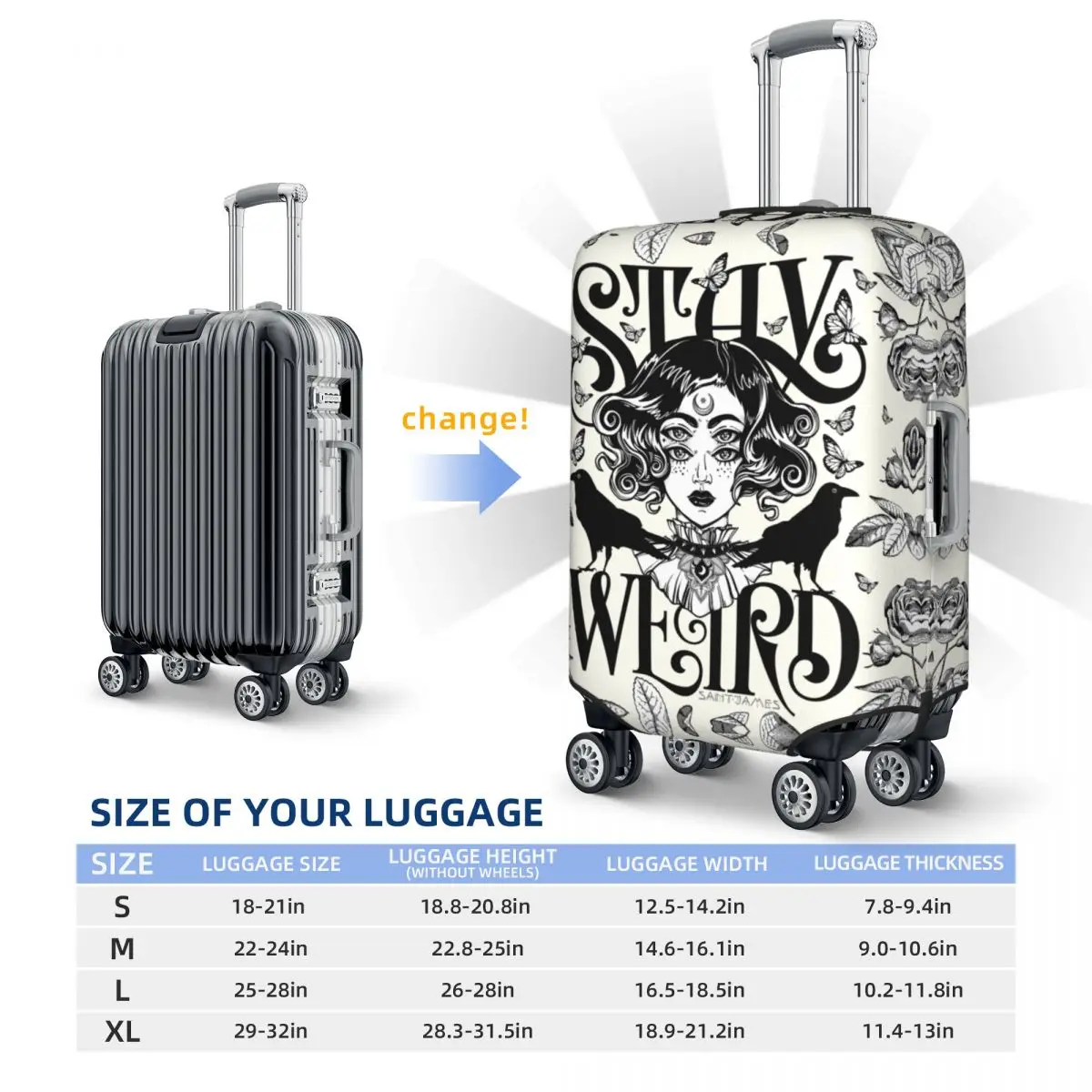 Custom Stay Weird Travel Luggage Cover Elastic Halloween Witch Suitcase Cover Protector Fit 18-32 Inch