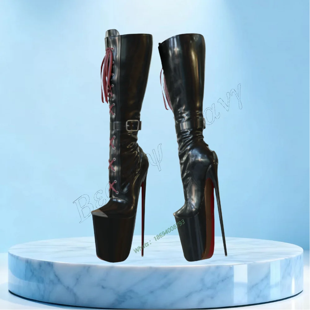 

Black Front Cross Tied Platform Boots Buckle Decor High Spike High Heel Shoes Solid Sexy Women Shoes New Zapatos Para Mujere