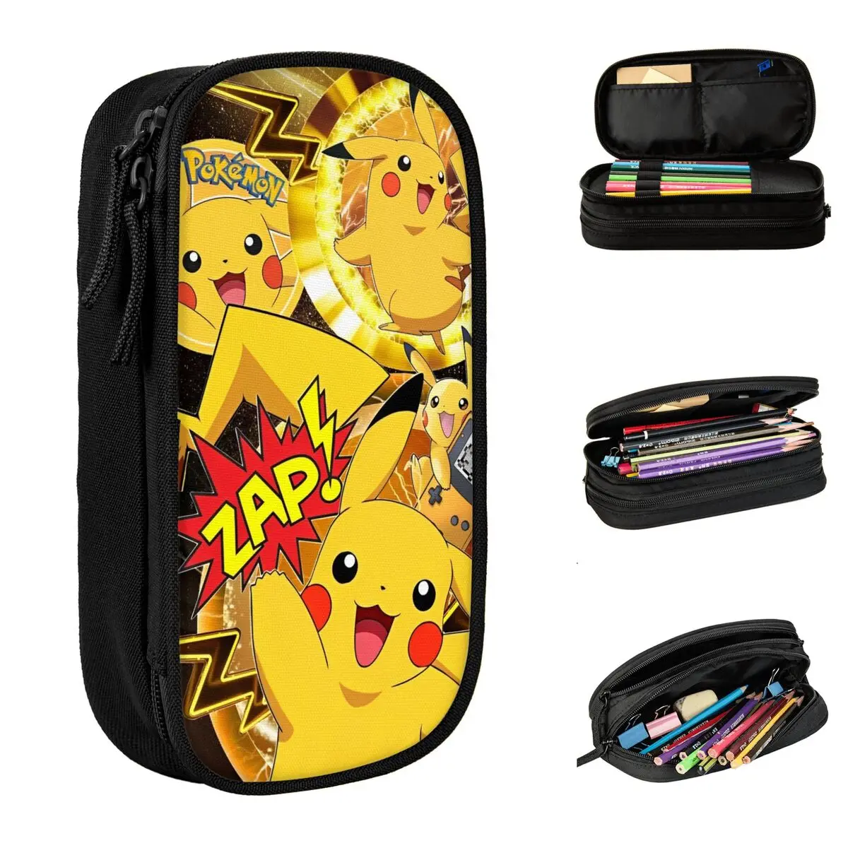 Pokemon Characters Pikachu Cartoon Pencil Case Creative Pen Box Bag Student Big Capacity School Supplies Cosmetic Pencilcases