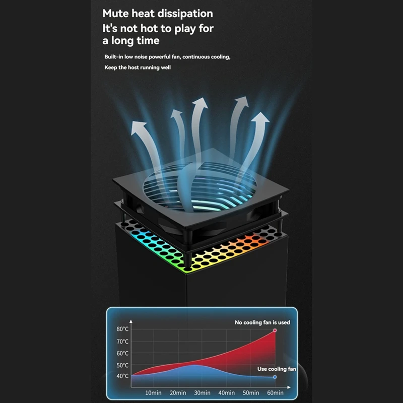 For  Series X Console & Controller RGB Charging Dock With Cooling Fan Can Hold 7 Game Disc