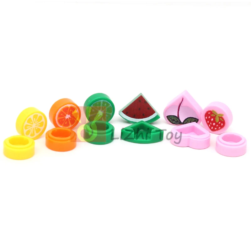 10pcs MOC Pattern Brick Watermelon Strawberry Slice Lemon Orange Fruit Building Block Compatible 25269 39739 98138 Accessory Toy