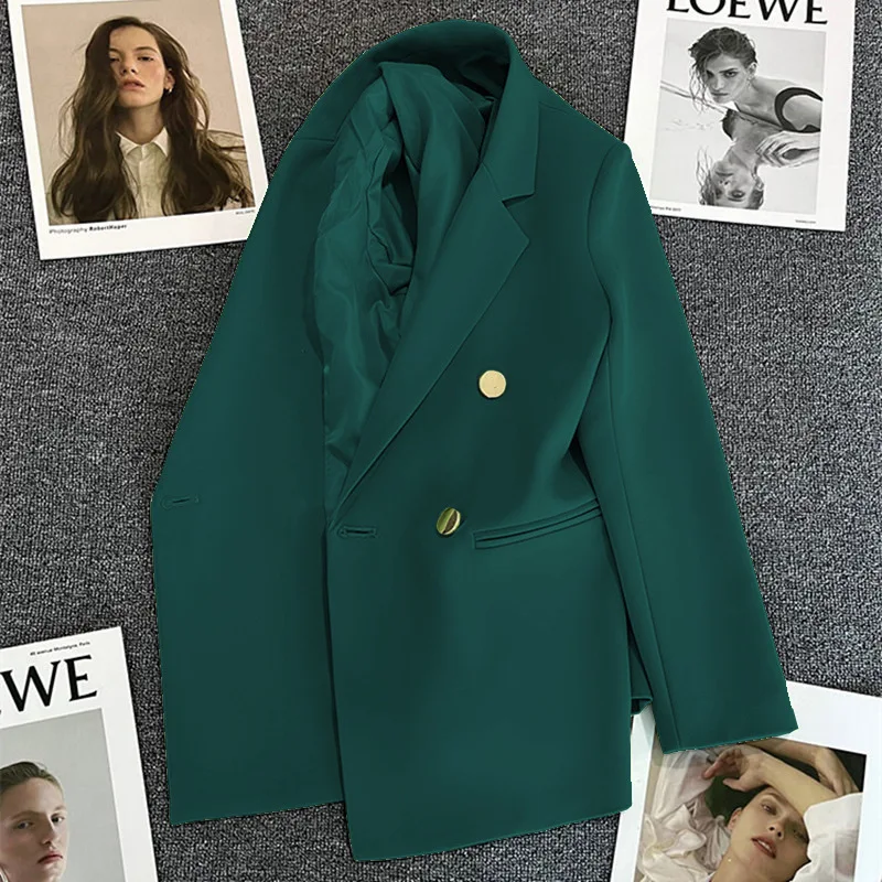 Candy Color Blazer Women Spring Autumn Jacket Notched Long Sleeve Double Breasted Metal Button Slim Pocket Blazer Coat Outerwear