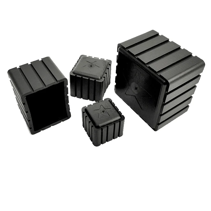 Black Square PVC Rubber Chair Leg Cap Chair Table Leg Furniture Pipe End Cap Table Leg Cap Anti-slip Floor Protection Pipe Plug