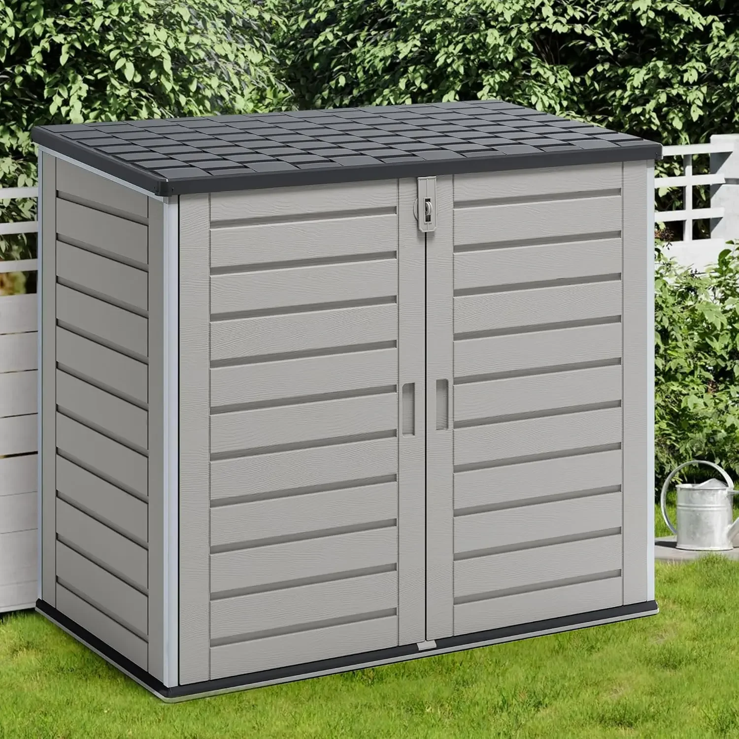 

Outdoor Storage Cabinet, 49.5 Cu Ft Resin Storage Shed, Horizontal Outdoor Storage Shed, Lockable Large Garden Shed, Weather