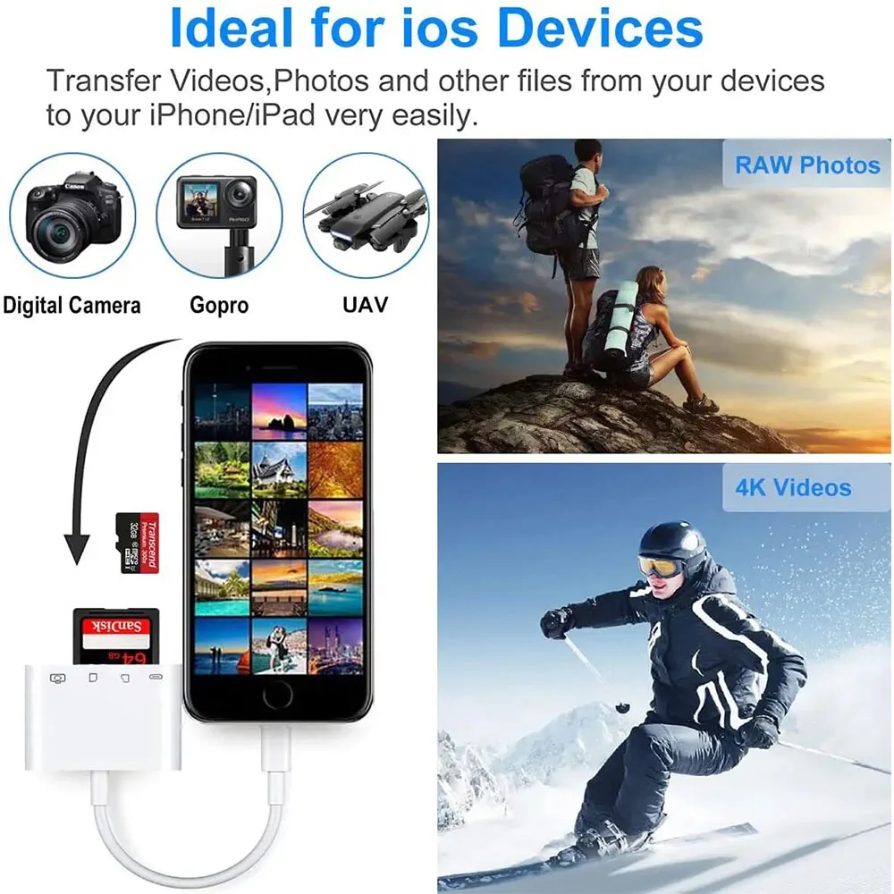 4 in 1 Type C Lightning Card Reader High-Speed USB SD TF Memory Card Reader for iPhone 14 13 Huawei Charging Converter Adapter ﻿