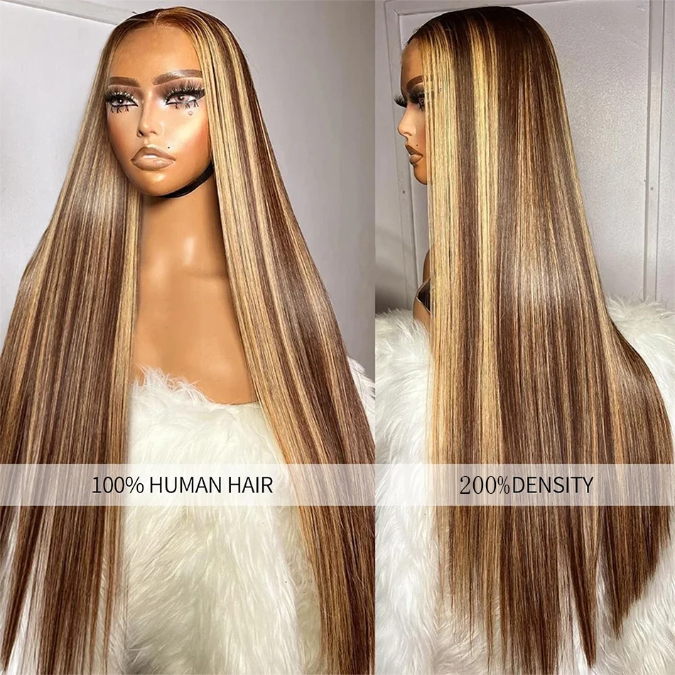 4/27 Highlight Ombre Straight 13x4 HD Lace Frontal Wig Human Hair Brazilian 30 Inch Colored Lace Front Human Hair Wigs For Women image 2