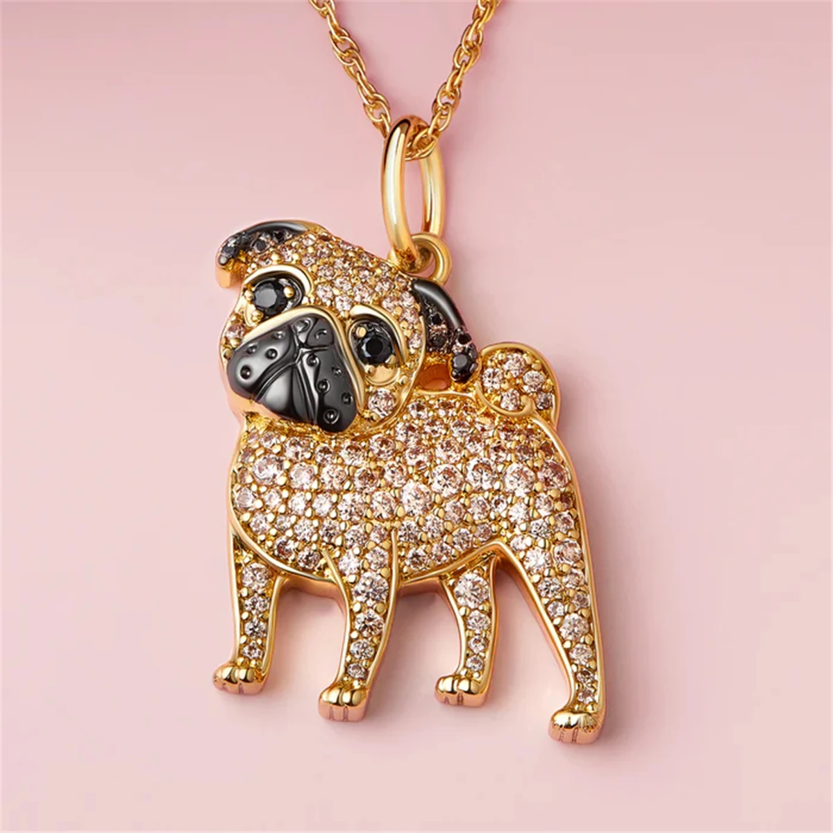 Creative Cute Golden Pug Pendant Necklace for Women Exquisite Pet Dog Jewelry Animal Accessories Dog Lovers Gift