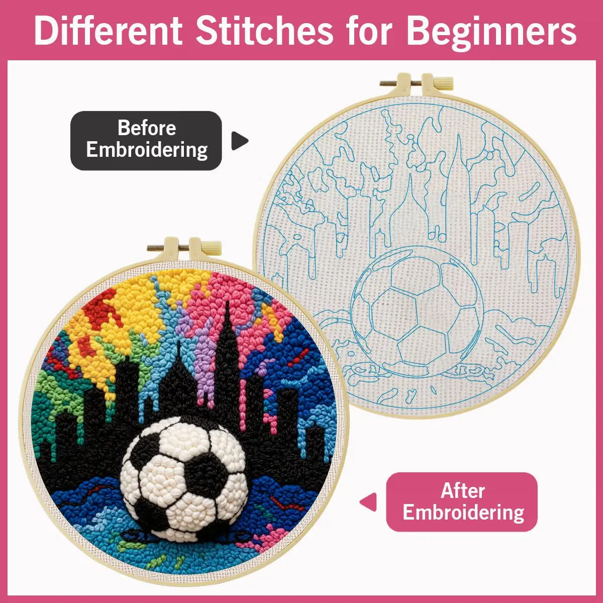 20X20CM/7,87 Zoll Urban Football Punch-Nadel-Stickset, Stickerei, gestrickte Stickerei, DIY handgemachtes Geschenk – Detail 5