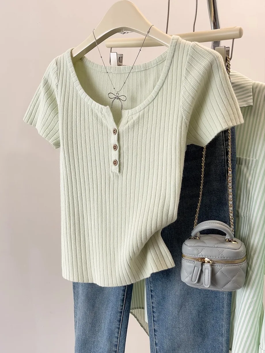 Ele V-Ne Ice Silk ort Sve تي شيرت المرأة الصيف رقيقة التخسيس اللون رداء علوي غير رسمي مريح للتنفس فضفاض صالح