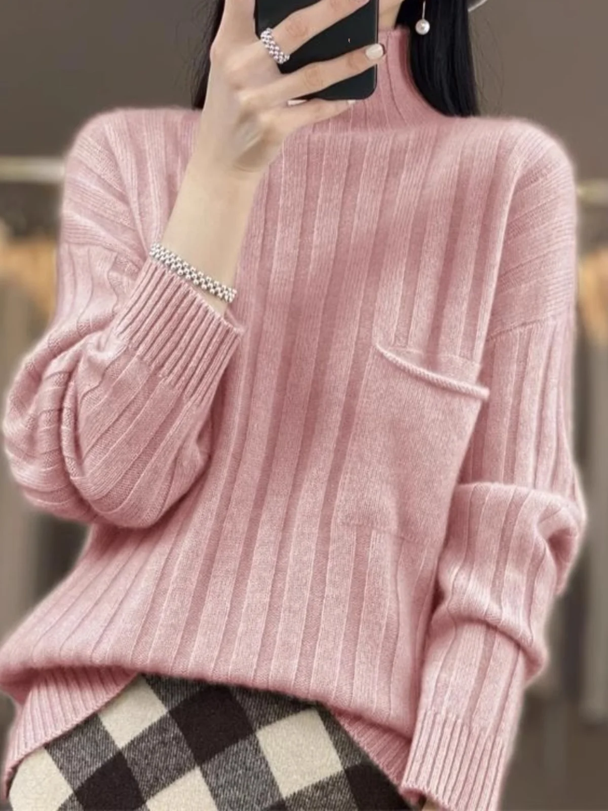 

Women's Half High Collar Knitted Sweater Short Thickened Autumn Winter Fashionable Versatile Base Shirt Korean Style Top