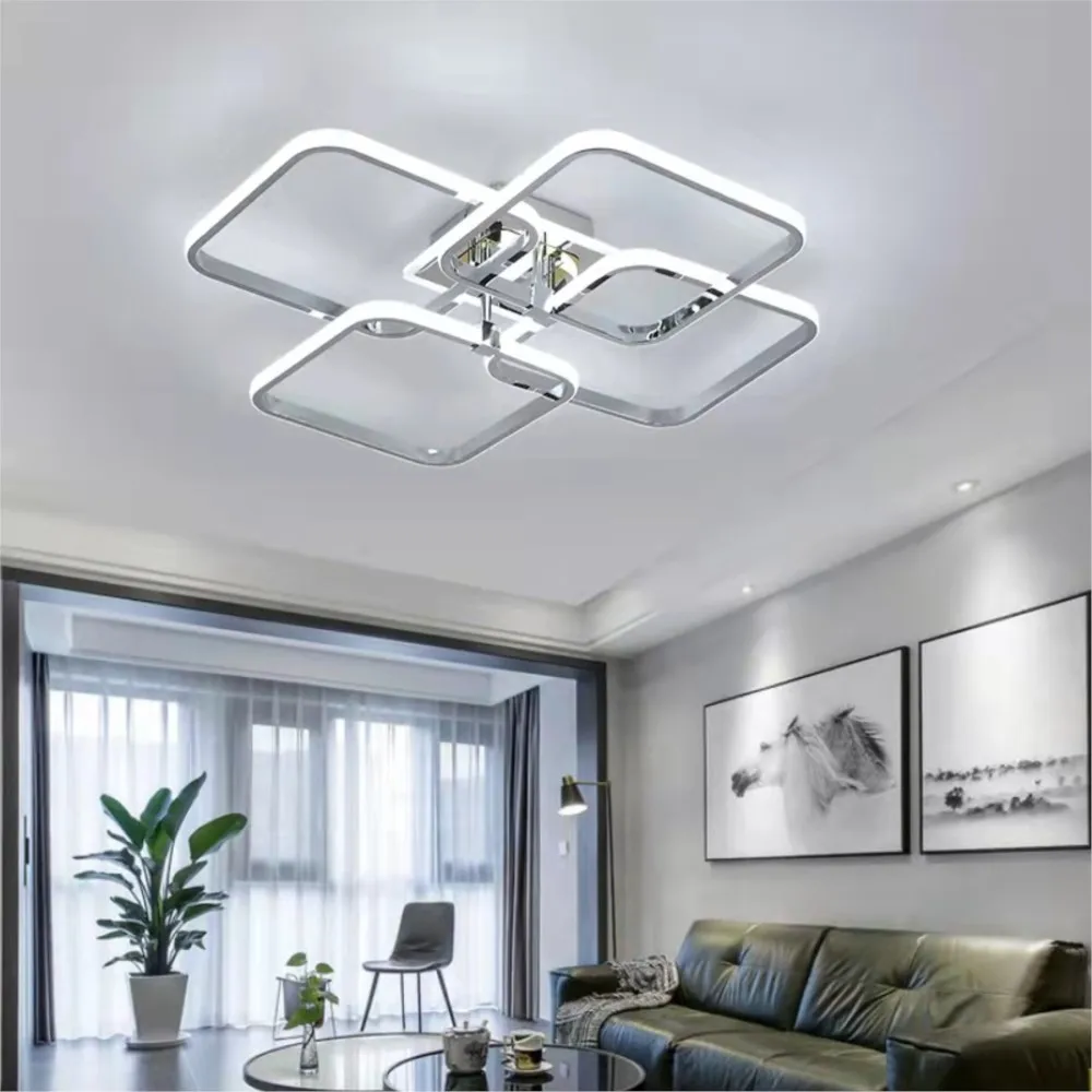 Modern Led Ceiling Lights Led Chandelier Ceiling Lamps For Living Room Bedroom Kitchen Gold/Chrome Square 4heads APP/Remote