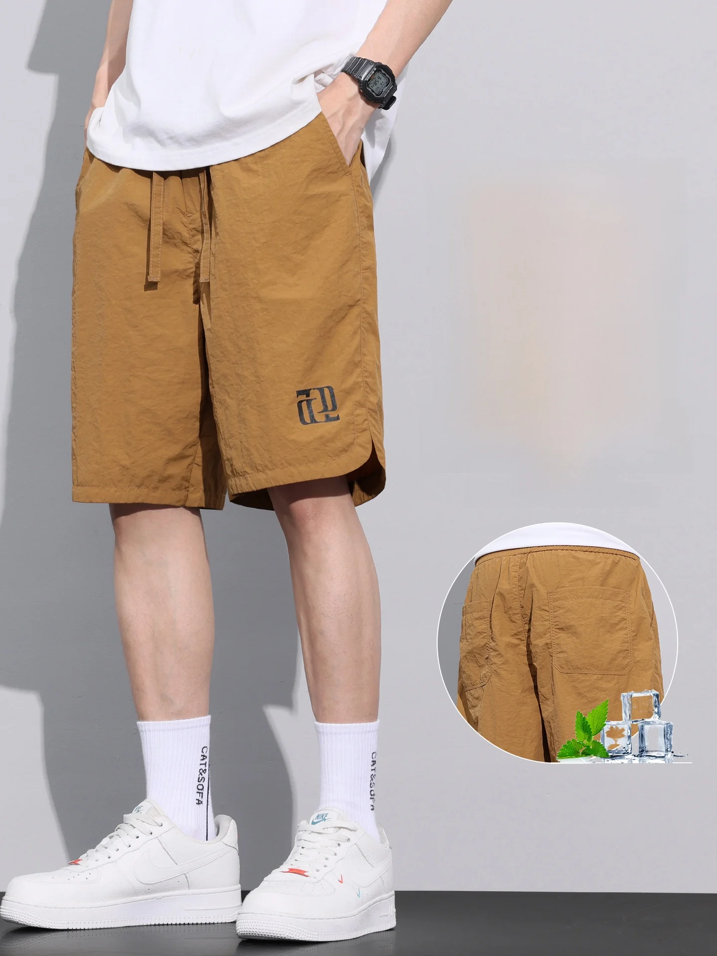 

Повседневные мужские рта из ледяного шелка, свободный крой, летние тонкие спортивные брюки длиной пять четвертей, невдаемые новые прямые брюки 2021, прямые брюки