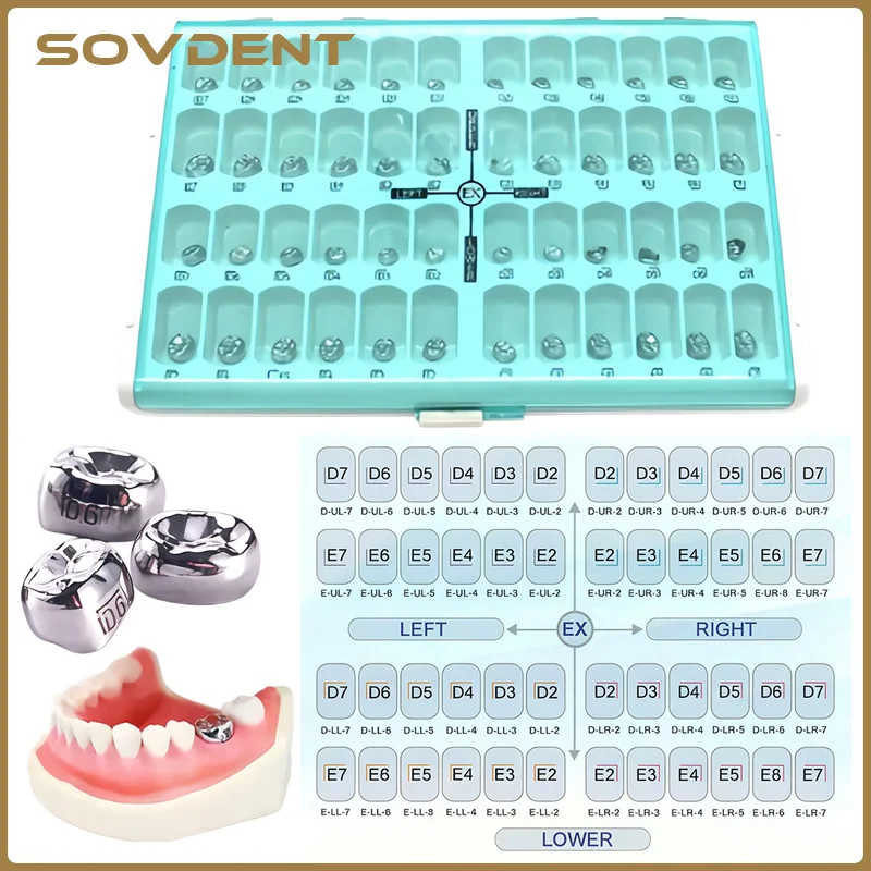 48 Position Kids Dental Primary Molar Temporary Crowns Stainless Steel Pedo Molar Crown Refill Kit For Kids 1st 2nd