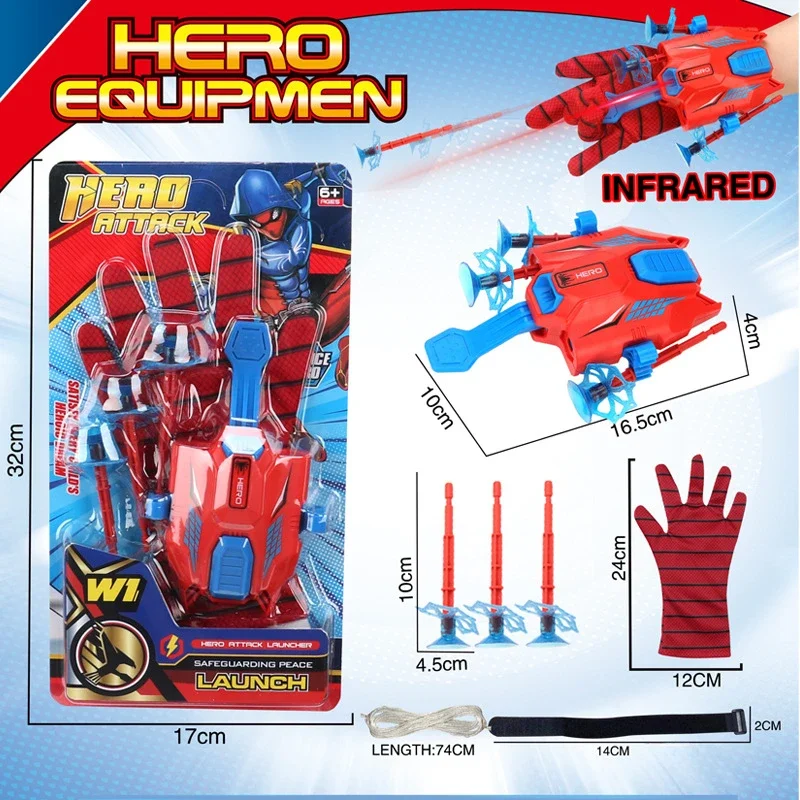 Marvel Kids Suction Cup Gloves Soft Bullet Gun Launcher Anime Hero Spider-Man Wrist Infrared Dual Launcher Holiday Gift Toy