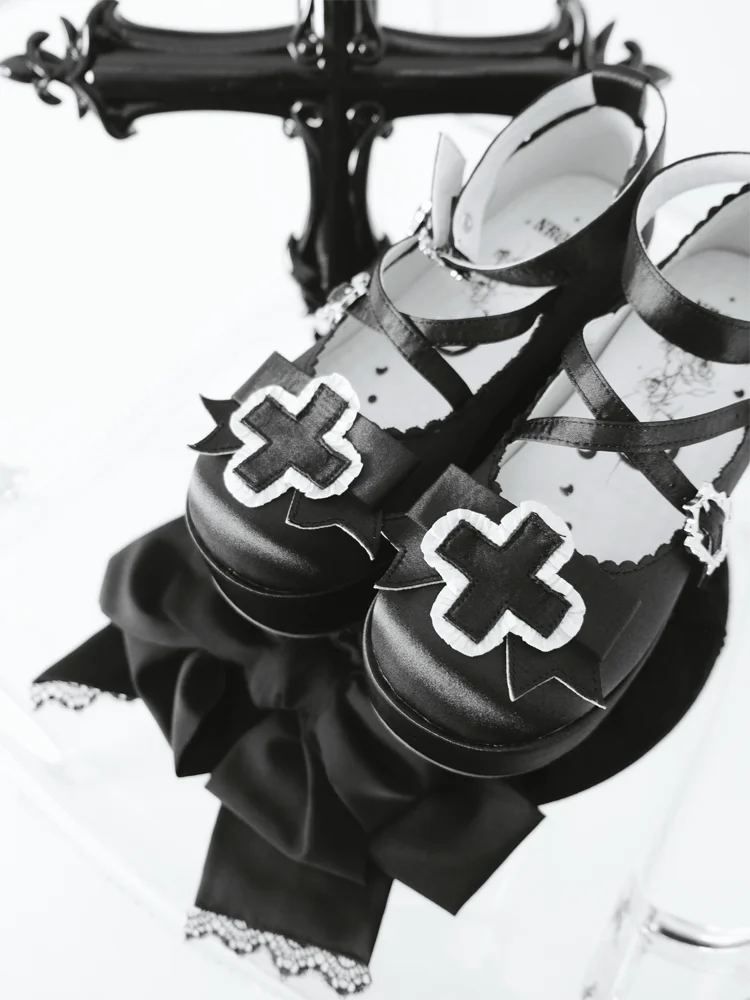 Holy Night's Poem Night Rose Thick Bottom Satin Cross Elegant Lolita Girls' Single Shoes Japanese Girls' Tea Party Shoes