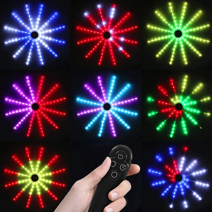 

18 Modes RGB Outdoor Remote LED Starburst Garden String Lights Waterproof Garland Christmas Firework Fairy Lights for Home Decor