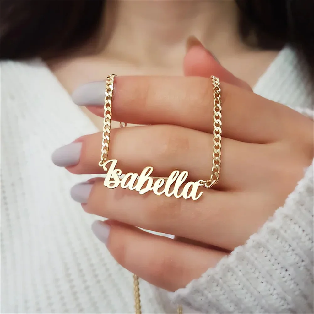 

Personalized Name Necklace Custom Nameplate Pendant Stainless Steel Gold Color Cuban Chain Necklaces for Women Men Jewelry