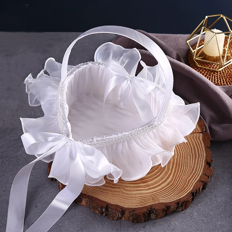 Американская Свадебная кружевная корзина с бантом и цветами для невесты, цветочные рассыпчатые цветы, Романтические Аксессуары для свадьбы