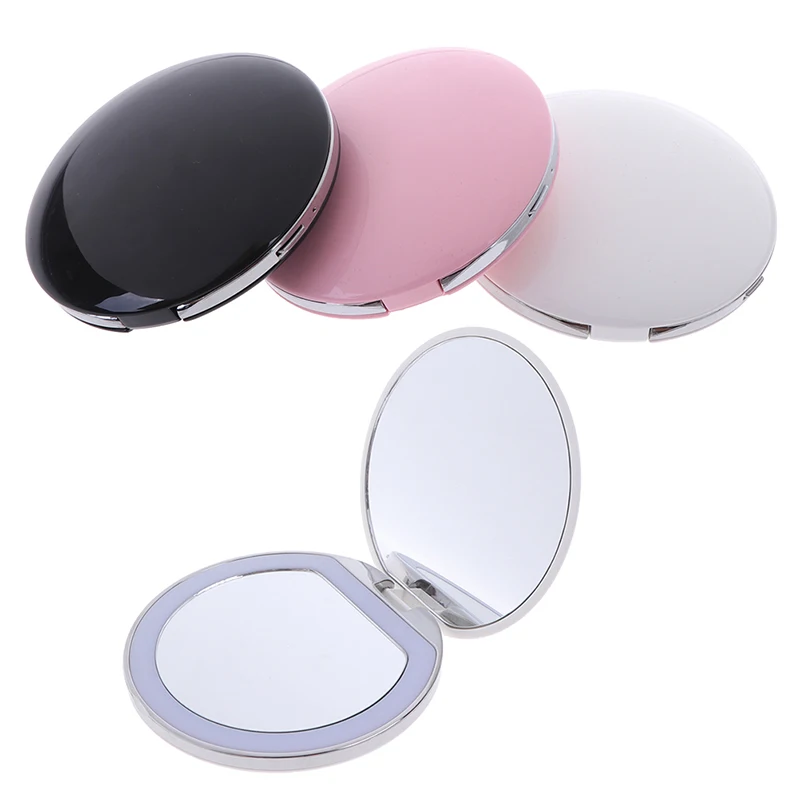 GU81 New Foldable LED Light Mini Makeup Mirror Compact Pocket Face Lip Cosmetic Mirror Travel Portable Lighting Magnifying Mirro