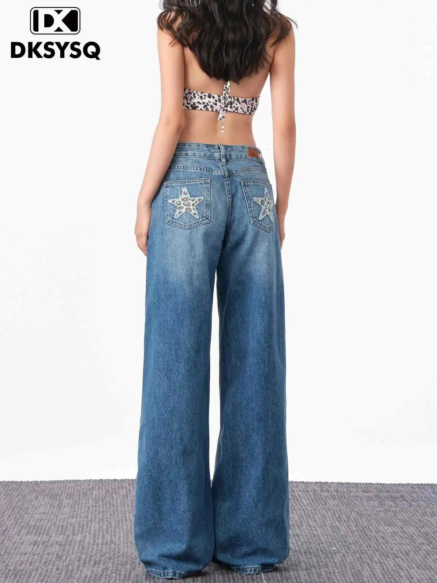 

Women Blue Embroidery Jeans Baggy Denim Trousers Harajuku 90s Vintage Y2k Jeans Long Pants Japanese 2000s Style Oversize Clothes