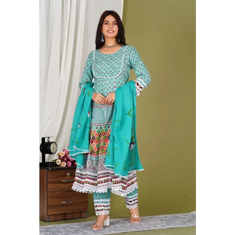 Conjunto de pantalón y Dupatta con estampado Kurti para mujer, traje de vestido de boda indio Salwar Kameez